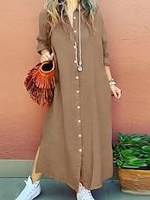 economico Vestiti-Per donna Abito Lungo Maxi Abito Abiti ispirati al lino Abito Camicia Vestito Casual Elegante Casual Vacanza Quotidiano Data Vestibilità regolare Semplice Manica Lunga Bavero Rosso Cachi Blu scuro
