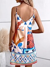 ieftine Tipăriți rochii florale-Pentru femei Rochie Mini Rochie de vară Rochie Boho Rochie cami Stilat Boho Vacanță Zilnic Dată Fit regulat Geometric Bloc Culoare Fără manșon În V Mov Portocaliu Trifoi Vară
