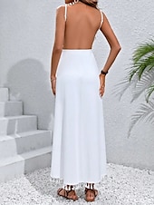 preiswerte Weiße Freizeitkleider-Damen Maxidress Weißes Kleid Casual kleid Wickelkleid Basic Brautkleider schlicht Urlaub Täglich Strand Regular Fit Glatt Ärmellos Gurt Schwarz Weiß Sommer