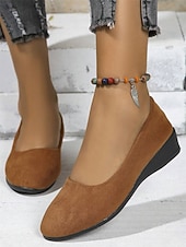 お買い得  レディースフラットシューズ-クッションソールを備えた女性用の柔らかいネイビーブルーのスエードスリッポンフラットシューズ | 普段使いに最適