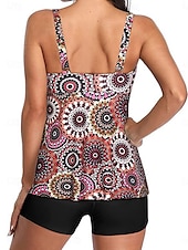 voordelige Tankini&#039;s-Dames Zwemkleding 2 stuks Jongen been Zwempak Blote rug Hoge taille Slank Vakantie Strand Kleding Grafisch V-hals Mouwloos Badpakken