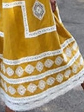 abordables Robes fleuries-Women's Maxi Dress Casual Dress Boho Chic Dresses Boho Dress Bohemia Cute Stylish Vacation Daily Beach Loose Fit Graphic Sleeveless Square Neck Yellow Red Green Summer