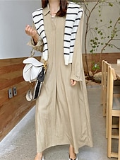 economico Vestiti-Per donna Abito Lungo Maxi Abito Abiti ispirati al lino Vestito Casual Elegante Casual Vacanza Quotidiano Data Vestibilità regolare Semplice Manica Lunga Bavero Nero Vino Cachi Verde militare Estate