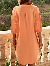 cheap Print Cotton &amp; Linen Dresses-Women&#039;s Long Dress Maxi Dress Linen-Inspired Dresses Casual Dress Elegant Stylish Basic Vacation Daily Date Regular Fit Plain 3/4 Length Sleeve Crew Neck Blue Orange Summer Spring Fall