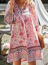 voordelige Boho-jurken-Dames Mini-jurk Casual jurk Boho chique jurken A lijn jurk Boho-jurk Bohemen leuke Style Stijlvol Vakantie Dagelijks Strand Ruim Passend Grafisch Halve mouw V-hals Blozend Roze Groen Zomer Lente