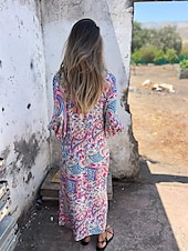 olcso Nyomtasd a virágmintás ruhákat-Női Maxiruha hétköznapi ruha Boho elegáns ruhák Boho ruha Csehország aranyos stílus Stílusos Lámpás hüvely Vakáció Napi Randi Laza öltözet Grafika Féhosszú V-alakú Arcpír rózsaszín Lóhere Nyár Tavasz