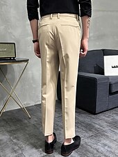 cheap Slim-Men&#039;s Dress Pants Trousers Chinos Buttons Pocket Solid Color Comfort Ankle-Length Formal Party Work Fashion Classic Style Black Khaki Micro-elastic