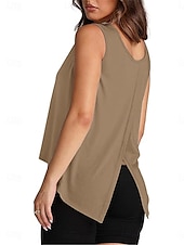 voordelige Damestanktops &amp; hemdjes-Dames Camisole Tanktop Effen Kleur Dagelijks Casual Mouwloze Crew Neck Regular Tops Dagelijks Print Khaki Lichtblauw Zomer