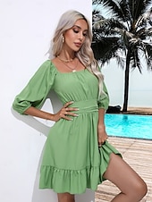 levne Květinové šaty-Valentýn Dámské Běžný Mini šaty Boho Chic šaty Áčkové šaty Čechy stylové Klasické Lucerna rukáv Dovolená Párty Denní Tvarovaný potah Bez vzoru Bez rukávů Hranatý Černá Bílá Světlá růžová Rubínov