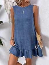 voordelige Eenvoudige jurk-Dames Mini Jurk Off The Shoulder Jurk Casual Buiten Reguliere Pasvorm Grafisch Mouwloos Ronde Hals Blauw Fuchsia Groen Abrikoos Zomer