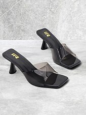 economico Sandali Eleganti-sandali da donna con tacco a spillo trasparenti marroni con punta quadrata – muli moderni ed eleganti per feste, abbigliamento casual e uscite estive