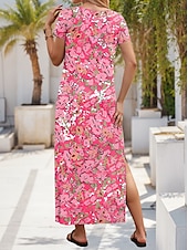 cheap Floral Dress-Women&#039;s Maxi Dress Casual Dress Sundress Shift Dress Stylish Casual Drop Shoulder Vacation Daily Regular Fit Floral Short Sleeve V Neck Pink Spring Fall