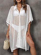 preiswerte Kaftane-Damen Badeanzug Zudecken Schwimm-Kleid Bademode Ausgeschnitten Urlaub Strandbekleidung Glatt Langarm Badeanzüge