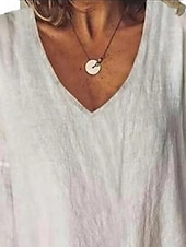 cheap Shirts-Women&#039;s Shirt Blouse Cotton Linen Shirts Solid Color Basic Casual Long Sleeve V Neck Regular Tops Daily White Yellow Summer Spring