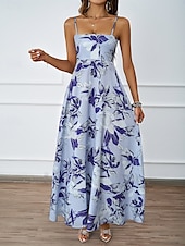 economico Abiti eleganti floreali-Per donna Vestito maxi Abito casual Abiti Boho Chic Boemia stile sveglio Moda Da mare Giornaliero Spiaggia Morbido Floreale Fantasia geometrica Senza maniche Con bretelline Blu Fucsia Estate