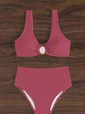 economico Bikini-Per donna Costumi da bagno Bikini 2 pezzi Slip Costume da bagno Schiena scoperta Taglia piccola Festività Abbigliamento mare Tinta unica A V Senza maniche Costumi da bagno