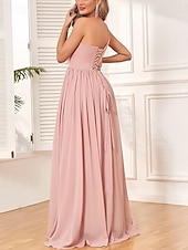 baratos Vestidos para Madrinhas-vestido de dama de honra em corte A, um ombro, sem mangas, elegante, longo, chiffon, com pregas / frente aberta / franzido 2025