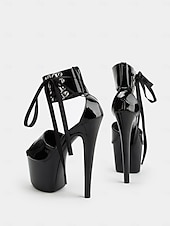 cheap Dress Sandals-Black Patent Leather Platform Sandals with Lace-Up Ankle Straps – Sexy Women&#039;s High Heel Shoes for Club and Dance