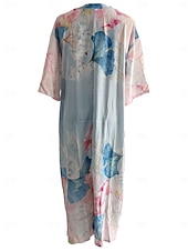 ieftine Rochii Business-Pentru femei Rochie Maxi Rochie casual Rochie de schimb Stilat Casual Vacanță Zilnic Dată Potrivire Largă Floral Manșon scurt În V Roz Îmbujorat Albastru piscină Vară Primăvară
