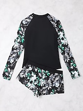 billiga Tankinis-Dam Badkläder Tankini 2 st Pojkeben Baddräkt Öppen rygg Hög midja Semester Standkläder Blommig Rund hals Långärmad Baddräkter