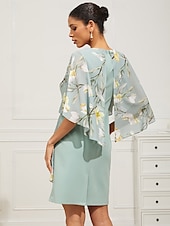 ieftine Rochii florale elegante-Pentru femei Rochii Lungime Genunchi Rochie pentru invitata de nunta Rochii din Șifon Elegant Oficial Invitat la nunta Potrivire Formă Floral Manșon Jumate Stil Nautic Verde Deschis Vară Primăvar