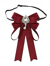 baratos Lenços Femininos-gravata borboleta elegante bordô com pingente de joia – acessório feminino estilo vitoriano para eventos formais, casamentos e cosplay
