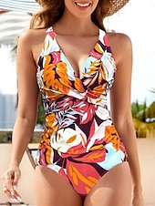 voordelige Eendelige outfits-Dames Zwemkleding Een stukje Zwempak Blote rug Buikcontrole Hoge taille Slank Vakantie Strand Kleding Bloemig Grafisch V-hals Mouwloos Badpakken