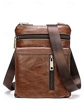 abordables Sacs pour homme-sac à bandoulière vintage marron en cuir véritable pour homme – sac à bandoulière multi-poches pour les voyages, le travail et l&#039;utilisation quotidienne noir marron café