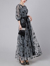 preiswerte Bodenlänge-A-Linien-Kleid, formelles, elegantes Vintage-Kleid für die Mutter der Braut, durchsichtiger Rundhalsausschnitt, knöchellang, Chiffon, halbe Ärmel mit Spitzenstickerei 2025