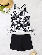 voordelige Tankini&#039;s-Dames Zwemkleding Bikini 2 stuks Jongen been Zwempak Blote rug Slank Vakantie Strand Kleding Grafisch U-hals Mouwloos Badpakken