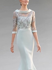 economico Lunghezza del tè-Abito a Sirena  Tromba per la Madre della Sposa Abito Elegante Vintage Collo Gioiello Asimmetrico Lunghezza Tè Tessuto Estensibile Maniche Corte con Pizzo Abito Derby per la Giornata delle Corse 2025