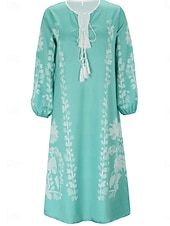 ieftine Rochii casual florale-Pentru femei Rochie Maxi Rochie casual Rochie A line Rochie Boho Stilat Casual Vacanță Zilnic Dată Potrivire Largă Grafic Manșon Lung În V Roșu-aprins Albastru Deschis Primăvară Toamnă