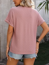 preiswerte Einfarbiges T-Shirt-Damen T Shirt T-Shirt Knöpfe Einfach Mode Stilvoll Klassisch Kurzarm V Ausschnitt Normale Oberteile Täglich Ausgehen Wochenende Blau Schwarz Purpur Fuchsie Grün Sommer Frühling