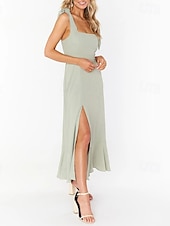 cheap White Graduation Dresses-Women&#039;s Long Dress Maxi Dress Graduation Dress A Line Dress Summer Dress Cami Dress Elegant Stylish Vacation Daily Date Regular Fit Plain Sleeveless Square Neck Black White Light Green Pink Summer