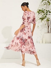 levne Dovolená šaty-Dámské Midi šaty Šifonové šaty Elegantní stylové Nahoře nabírané Svatební Svatební host Denní Běžný Květinový Poloviční rukáv Do V Světlá růžová Léto Jaro Podzim