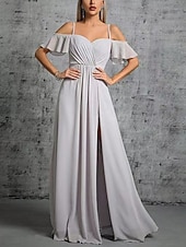 cheap Bridesmaid Dresses-A-Line Bridesmaid Dress V Neck / Sweetheart / Spaghetti Strap Short Sleeve Elegant Floor Length Chiffon / Spandex with Ruffles / Draping / Ruching