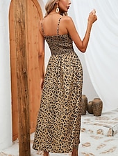 preiswerte Kleider für die Ferien-Damen Maxidress Casual kleid A Linie Kleid skims dress Stilvoll Brautkleider schlicht Urlaub Täglich Regular Fit Leopard Ärmellos Gurt Weiß Gelb Sommer