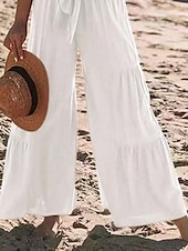 economico Pantaloni in lino e cotone semplici-Per donna Pantaloni in cotone e lino Chinos Leggings Moda Streetwear Lunghezza intera Vita Alta Semplice Fascia Elastica Comodo Morbido Confortevole Micro-elastico All&#039;aperto Streetwear Bianco Blu