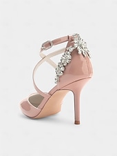 cheap Formal-Glamorous Burgundy Wedding Heels for Women - Patent Leather Stilettos with Rhinestone Floral Embellishments, Perfect for Bridal and Formal Occasions