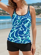 abordables Tankinis-Maillots de bain femme tankini 2 pièces maillot de bain short dos nu vacances plage dégradé géométrique col en U sans manches