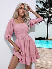 levne Květinové šaty-Valentýn Dámské Běžný Mini šaty Boho Chic šaty Áčkové šaty Čechy stylové Klasické Lucerna rukáv Dovolená Párty Denní Tvarovaný potah Bez vzoru Bez rukávů Hranatý Černá Bílá Světlá růžová Rubínov