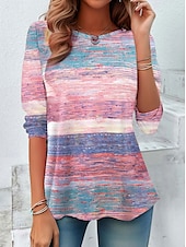 ieftine tricou Art &amp; Design-Pentru femei Tricou Ombre Casual Manșon Lung Stil Nautic Topuri obișnuite Zilnic Imprimeu Roz Îmbujorat Albastru piscină Primăvară Toamnă