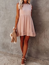 economico disegnare abiti in cotone e lino-Per donna Mini Abito Abiti in cotone e lino Vestito Casual Essenziale Casual Vacanza Quotidiano Vestibilità regolare Semplice Senza Maniche Girocollo Nero Verde chiaro Rosa Estate