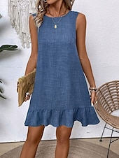 voordelige Eenvoudige jurk-Dames Mini Jurk Off The Shoulder Jurk Casual Buiten Reguliere Pasvorm Grafisch Mouwloos Ronde Hals Blauw Fuchsia Groen Abrikoos Zomer