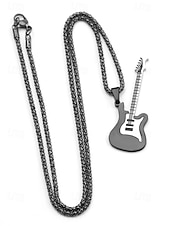 abordables Joyas para hombres-Collar con colgante de guitarra para hombre: joyería de estilo rock de acero inoxidable dorado y plateado para amantes de la música y ocasiones especiales.