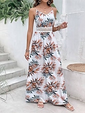 ieftine Rochii florale elegante-Pentru femei Rochie Maxi Rochie A line Rochie florala Rochie de vară Rochie cami Elegant Stilat Vacanță Zilnic Dată Fit regulat Floral Fără manșon În V Alb Vară