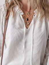 economico Top da Lavoro per Donne-Per donna Camicia Blusa Liscio Moda Informale Manica lunga A V Top regolari Giornaliero Collage Bianco Primavera Autunno
