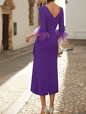 levne Koktejlové šaty-Šaty typu sheath  sloupec koktejlové elegantní šaty formální svatební kotníková délka 3/4 délka rukávu šperkový výstřih elastický krepa s peřím volány šaty
