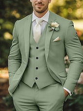 voordelige Bruiloftspakken-Heren Trouwpakken Champagne Salie Mode Formeel Zomer Effen Kleur Tailored Fit 3-delig Enkel Knoop Twee-knopen