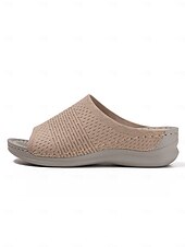 baratos Sandálias Confortáveis-sandálias femininas slip-on com cabedal em malha trançada, design aberto e sola acolchoada para uso casual no verão e conforto diário